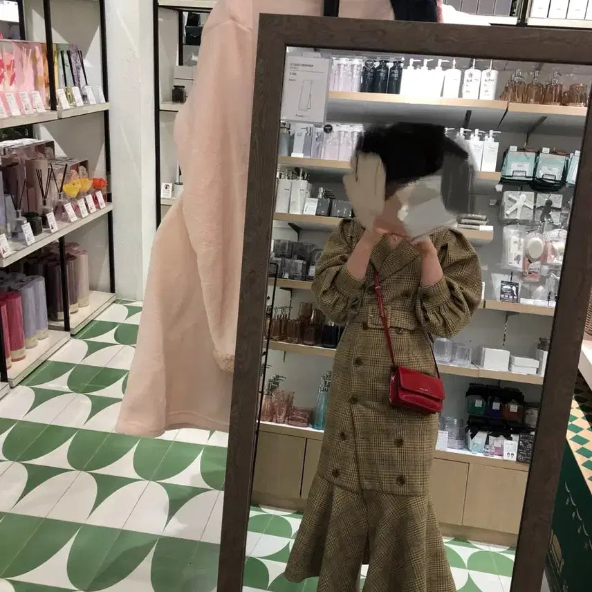 [BUNJANG] Check Pattern Long Coat Dress / 체크 패턴 롱 코트 원피스