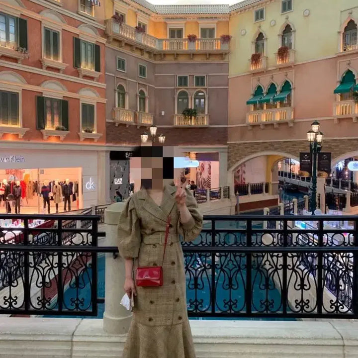 [BUNJANG] Check Pattern Long Coat Dress / 체크 패턴 롱 코트 원피스