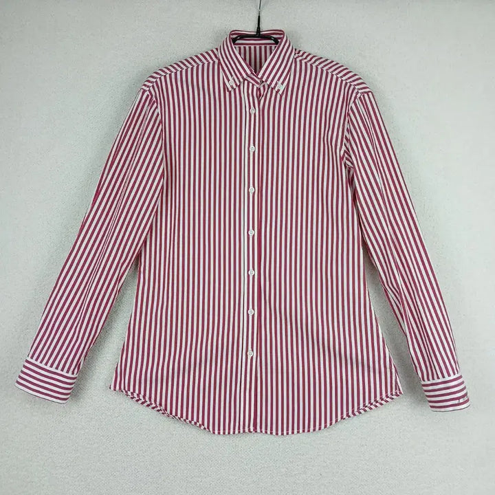 [BUNJANG] Red and White Stripe Long Sleeve Shirt (Size 55) / 여성 레드 화이트 스트라이프 긴팔 셔츠(55)