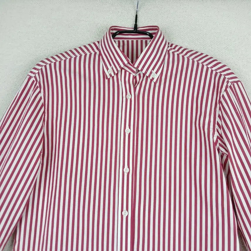 [BUNJANG] Red and White Stripe Long Sleeve Shirt (Size 55) / 여성 레드 화이트 스트라이프 긴팔 셔츠(55)