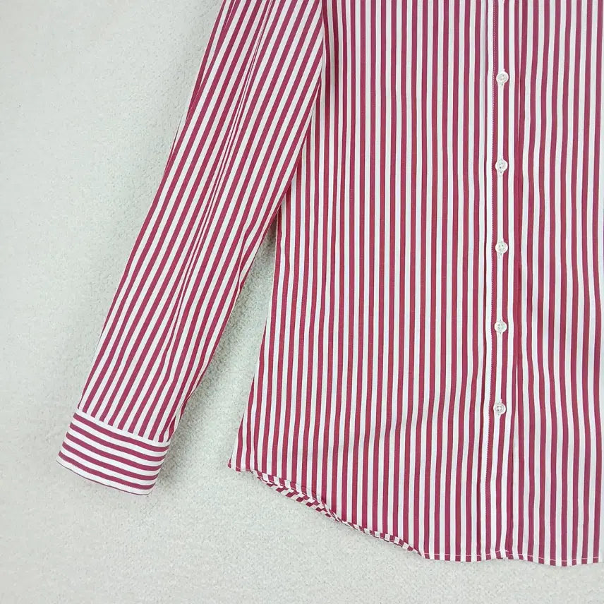 [BUNJANG] Red and White Stripe Long Sleeve Shirt (Size 55) / 여성 레드 화이트 스트라이프 긴팔 셔츠(55)