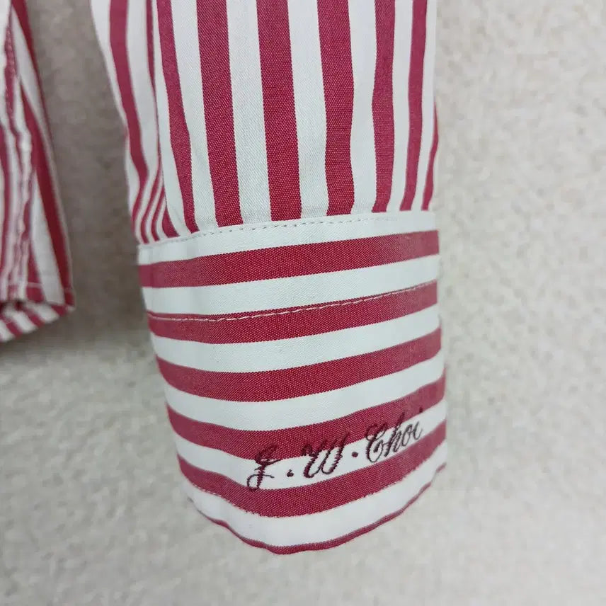 [BUNJANG] Red and White Stripe Long Sleeve Shirt (Size 55) / 여성 레드 화이트 스트라이프 긴팔 셔츠(55)