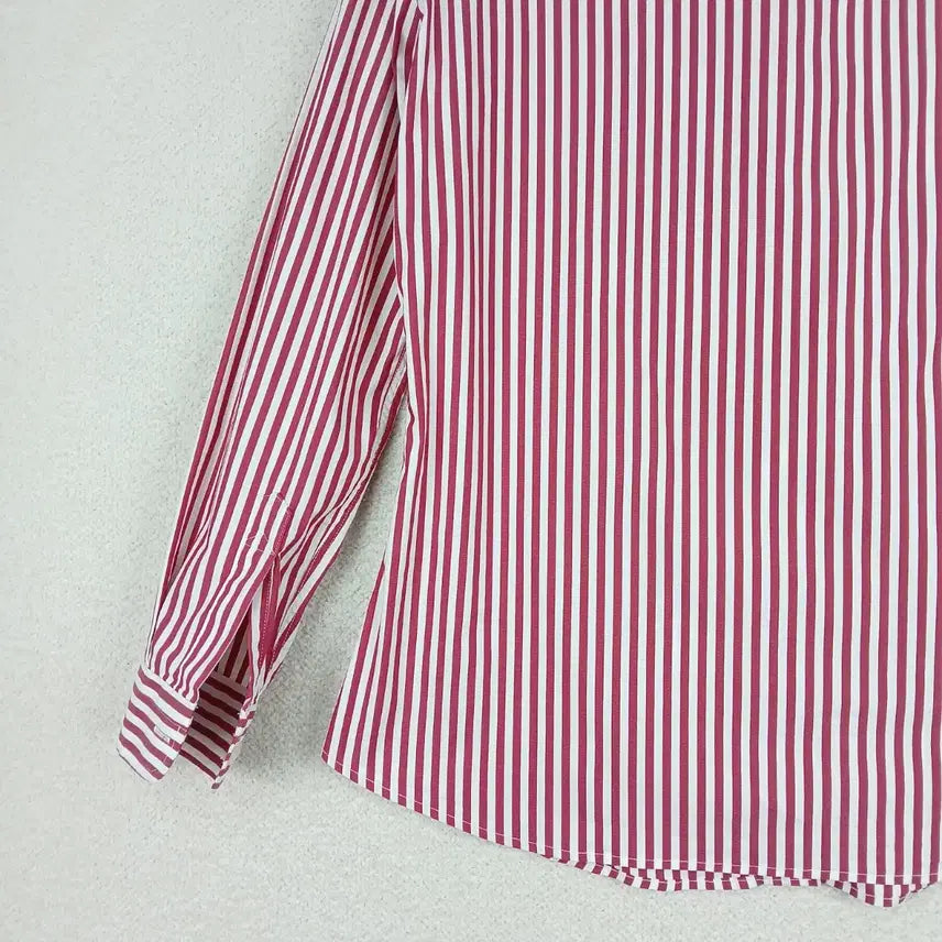 [BUNJANG] Red and White Stripe Long Sleeve Shirt (Size 55) / 여성 레드 화이트 스트라이프 긴팔 셔츠(55)