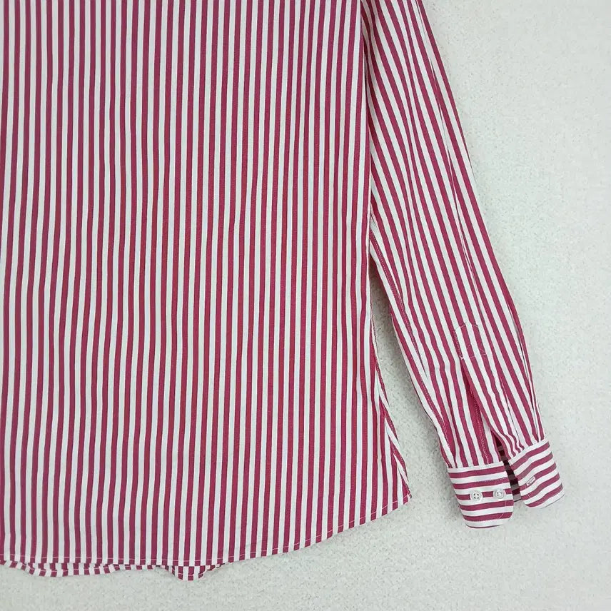 [BUNJANG] Red and White Stripe Long Sleeve Shirt (Size 55) / 여성 레드 화이트 스트라이프 긴팔 셔츠(55)