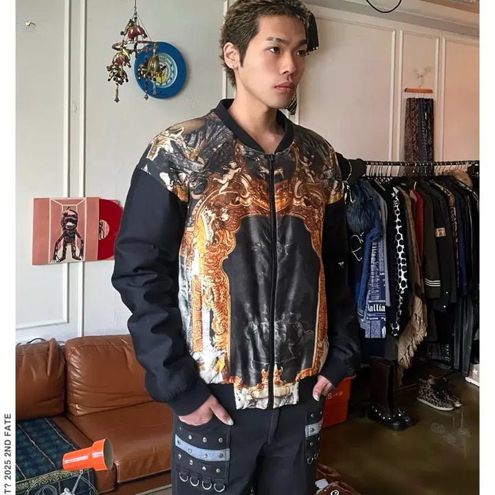 [BUNJANG] XG Ksubi Baroque Graphic Pattern Oversized Bomber Jacket / KSUBI 수비 아카이브 바로크 그래픽 패턴 오버사이즈 봄버 블루종 자켓