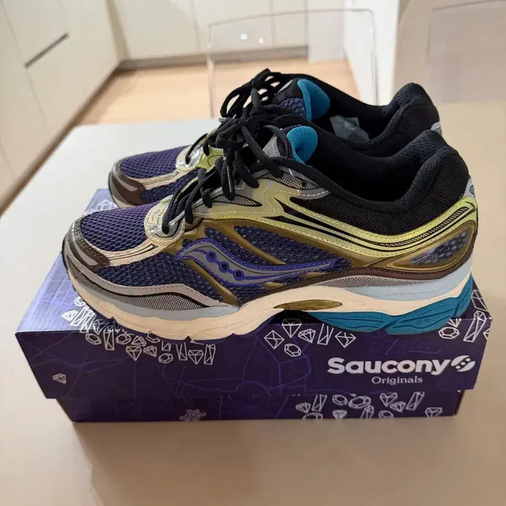 [BUNJANG] Saucony Progrid Omni 9 Purple Yellow Sneakers / 써코니 프로그리드 옴니 9 퍼플 옐로우 280