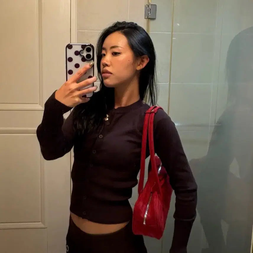 [BUNJANG] LATS YOU Alina Suede Shoulder Bag Red / 라츠유 알리나 스웨이드 숄더백 레드