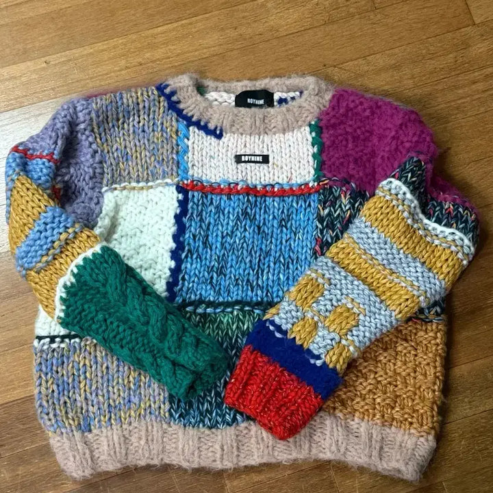 [BUNJANG] ROYNINE Patchwork Knit Sweater / ROYNINE 로이나인 패치워크 니트 스웨터(권은비,이무진등 착용)