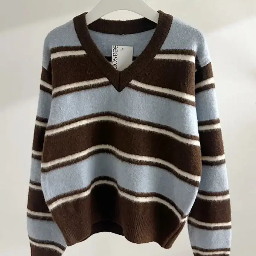[BUNJANG] Striped Knit Sweater - Gray & Brown / 단가라 니트 -브라운