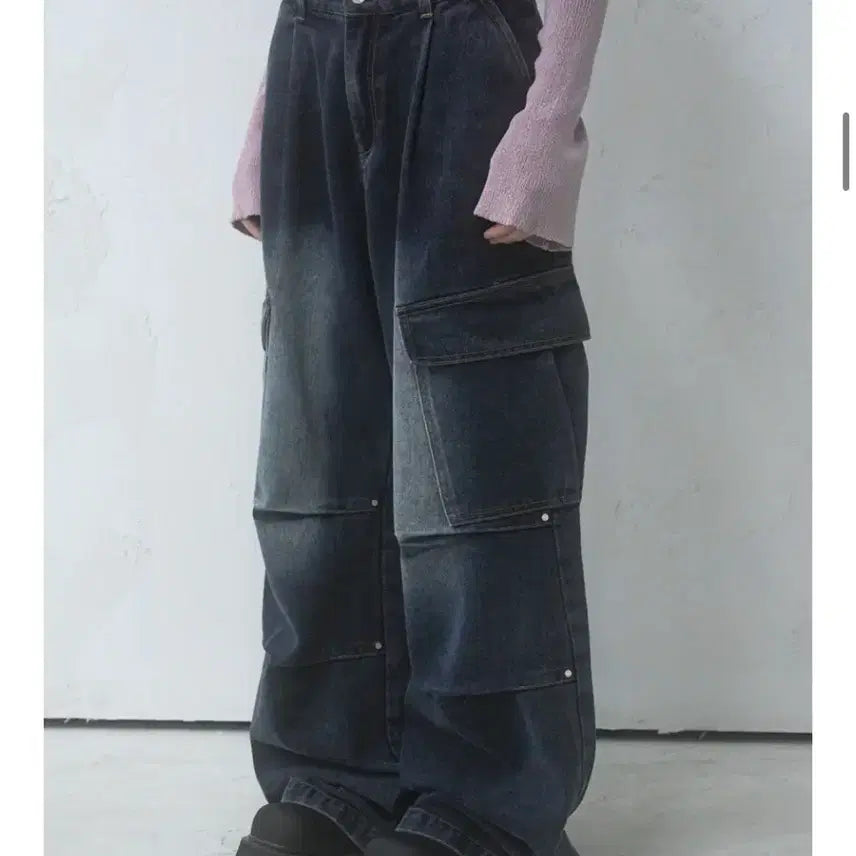 [BUNJANG] Urban Dress Cargo Wide Pants - Deep Blue - M Size / 어반드레스 카고 팬츠, 와이드 팬츠, 딥블루, M사이즈