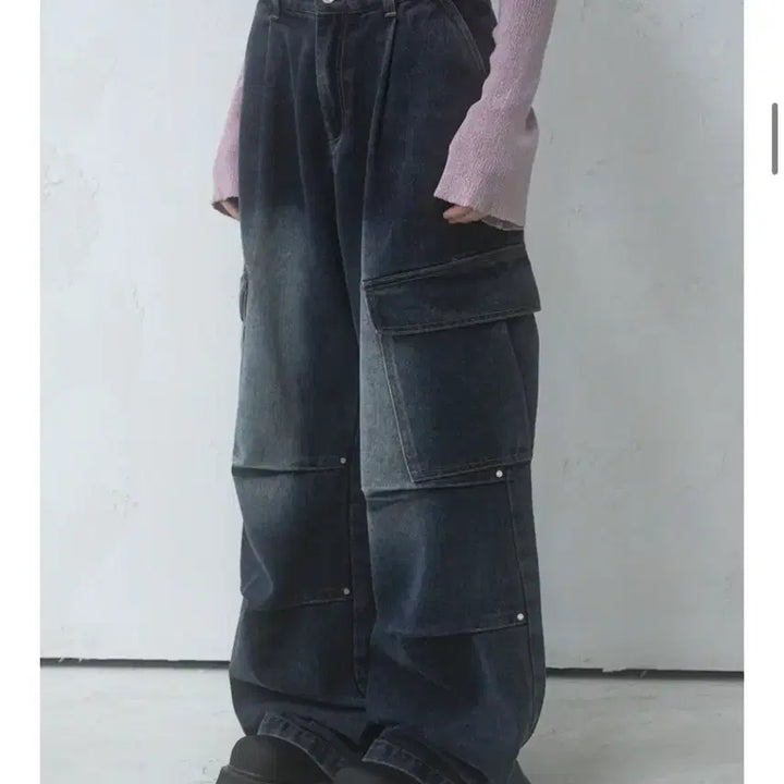 [BUNJANG] Urban Dress Cargo Wide Pants - Deep Blue - M Size / 어반드레스 카고 팬츠, 와이드 팬츠, 딥블루, M사이즈