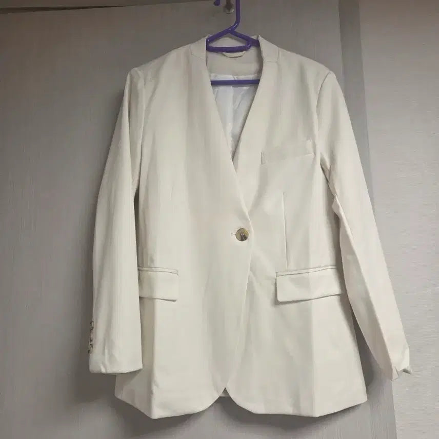 [BUNJANG] Ivory Collarless Jacket / 백화점 택갈이 아이보리 노카라 자켓
