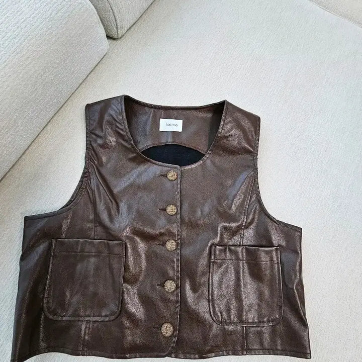 [BUNJANG] Brown Leather Vest / 브라운 레더 조끼 베스트