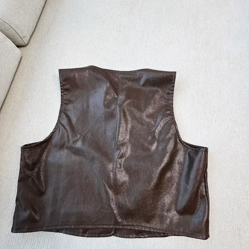[BUNJANG] Brown Leather Vest / 브라운 레더 조끼 베스트