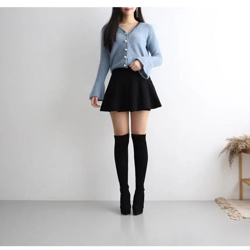 [BUNJANG] Black Suede Knee-High Boots / 블랙 스웨이드 롱 부츠 힐
