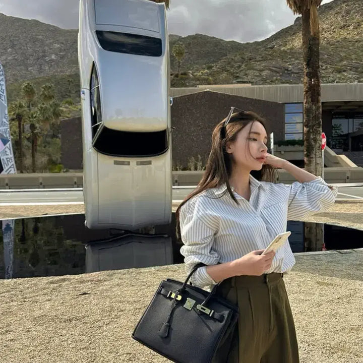 [BUNJANG] Monday Off Stripe Shirt &amp; Cotton Pants Bundle Set / 먼데이오프 셔츠,코튼팬츠