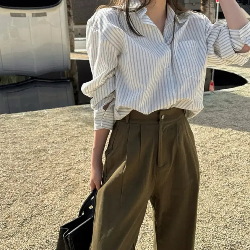 [BUNJANG] Monday Off Stripe Shirt &amp; Cotton Pants Bundle Set / 먼데이오프 셔츠,코튼팬츠
