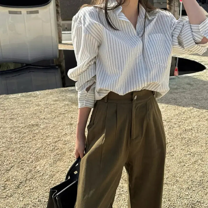 [BUNJANG] Monday Off Stripe Shirt &amp; Cotton Pants Bundle Set / 먼데이오프 셔츠,코튼팬츠