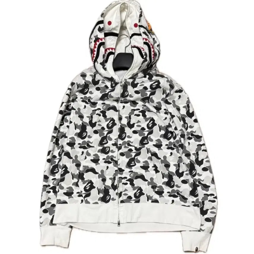 [BUNJANG] BAPE Double Shark Camo Hoodie / (마지막에눌) 베이프 후드집업 더블샤크 카모 화이트