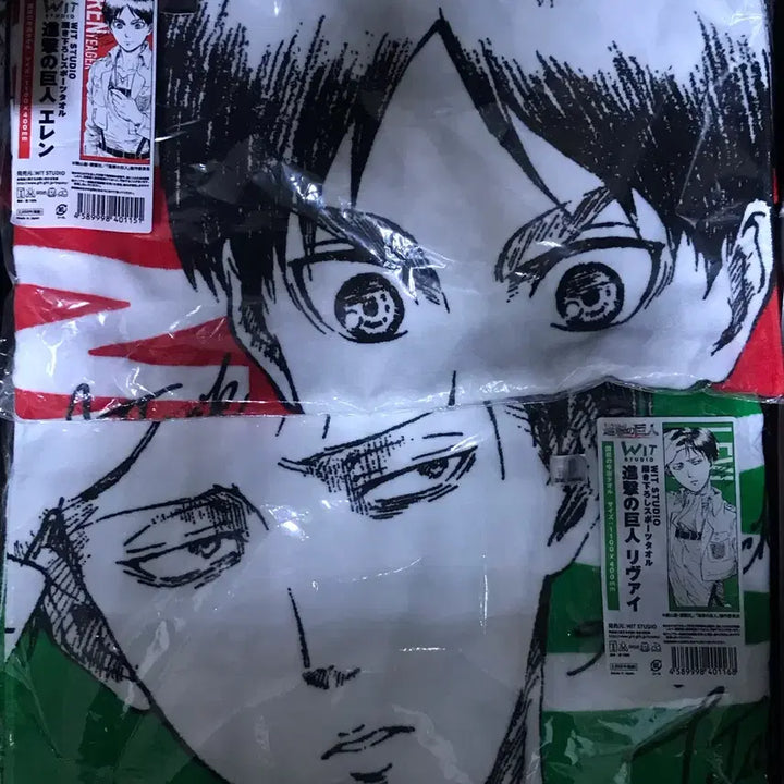 [BUNJANG] Attack on Titan Levi &amp; Eren Original Art Large Towel Poster / 초희귀)진격의 거인 리바이+에렌 위트 원화 대형 타올 포스터 쿠지피규어