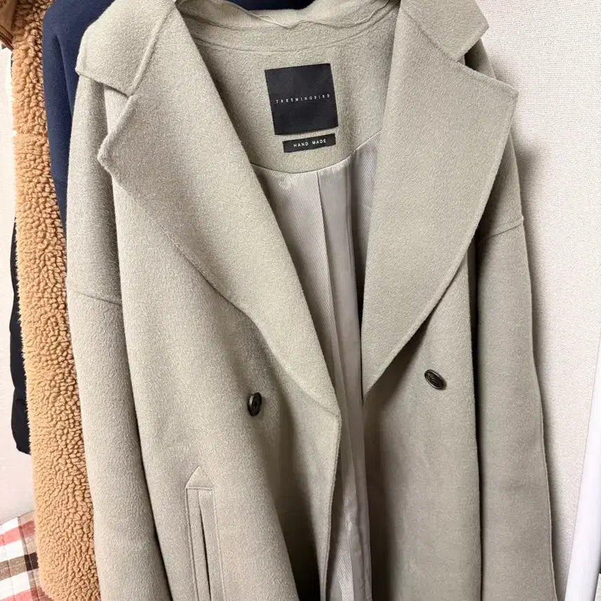 [BUNJANG] Trimingbird Handmade Wide Long Coat Khaki Gray / 트리밍버드 핸드메이드 와이드 롱코트 카키그레이