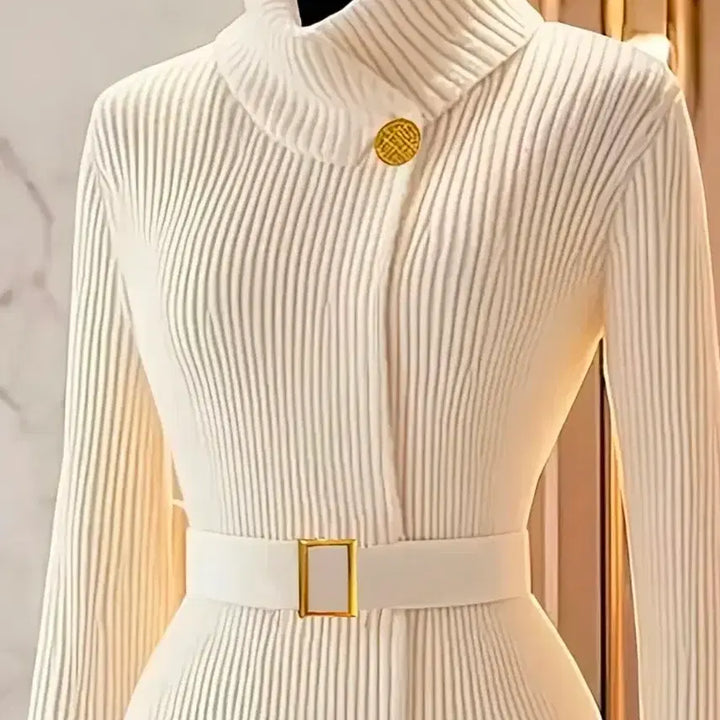 [BUNJANG] White Ribbed Knit Belted Coat (Size 66) / 화이트 골지 니트 벨트 코트 66사이즈