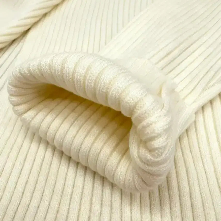 [BUNJANG] White Ribbed Knit Belted Coat (Size 66) / 화이트 골지 니트 벨트 코트 66사이즈