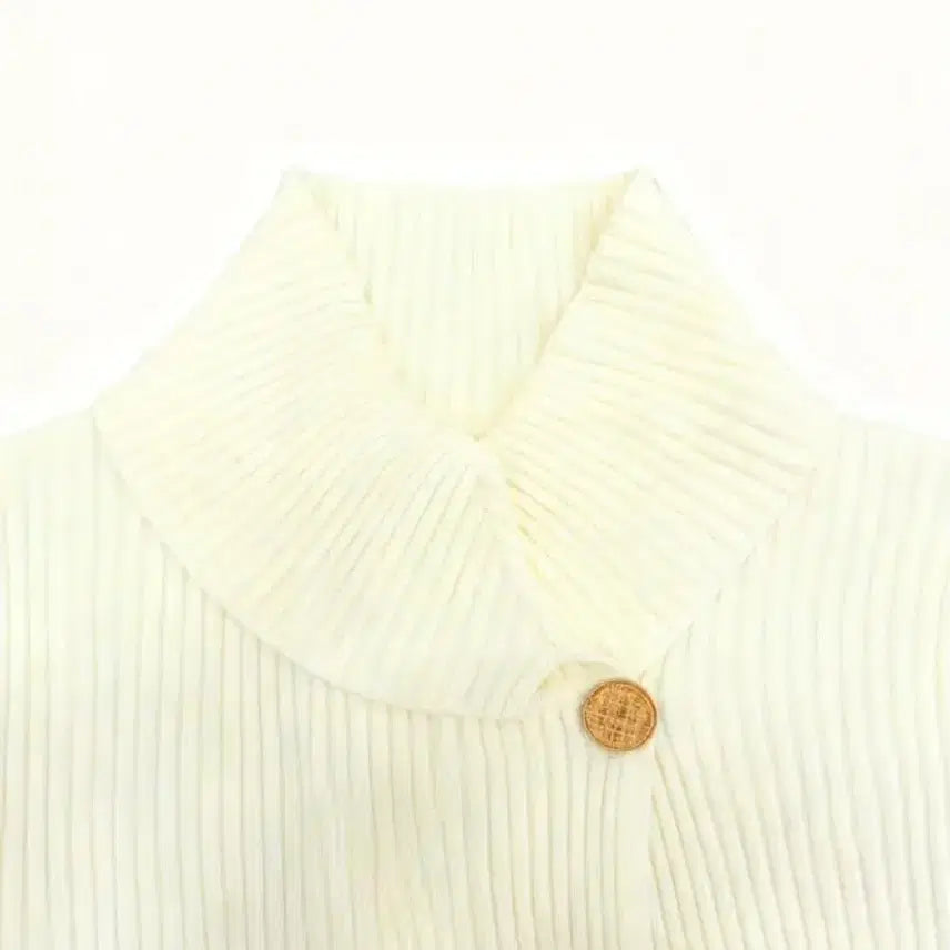 [BUNJANG] White Ribbed Knit Belted Coat (Size 66) / 화이트 골지 니트 벨트 코트 66사이즈