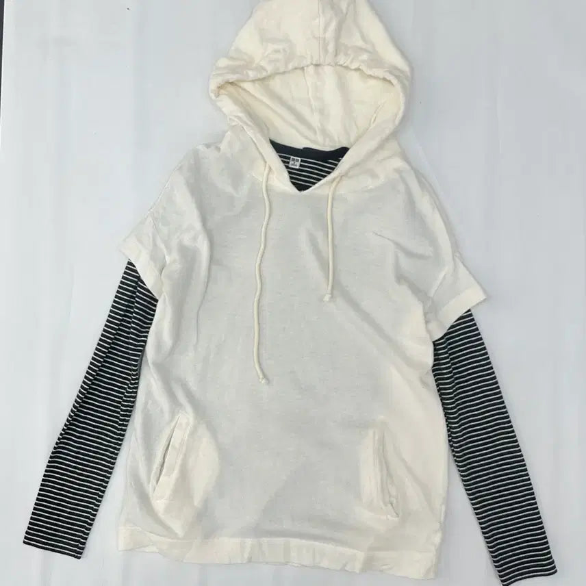 [BUNJANG] Y2K Layered Stripe Hoodie Set / 일본빈티지 키치 Y2K 괴짜 레이어드 스트라이프 후드티 상의코디세트