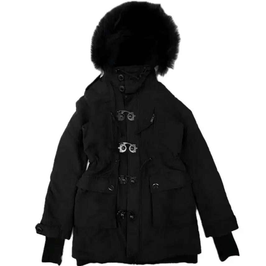 [BUNJANG] SLY Black Padded Outerwear / 일본빈티지 SLY 슬레이 블랙코디 버클포인트 패딩 퍼 후드 야상 아우터