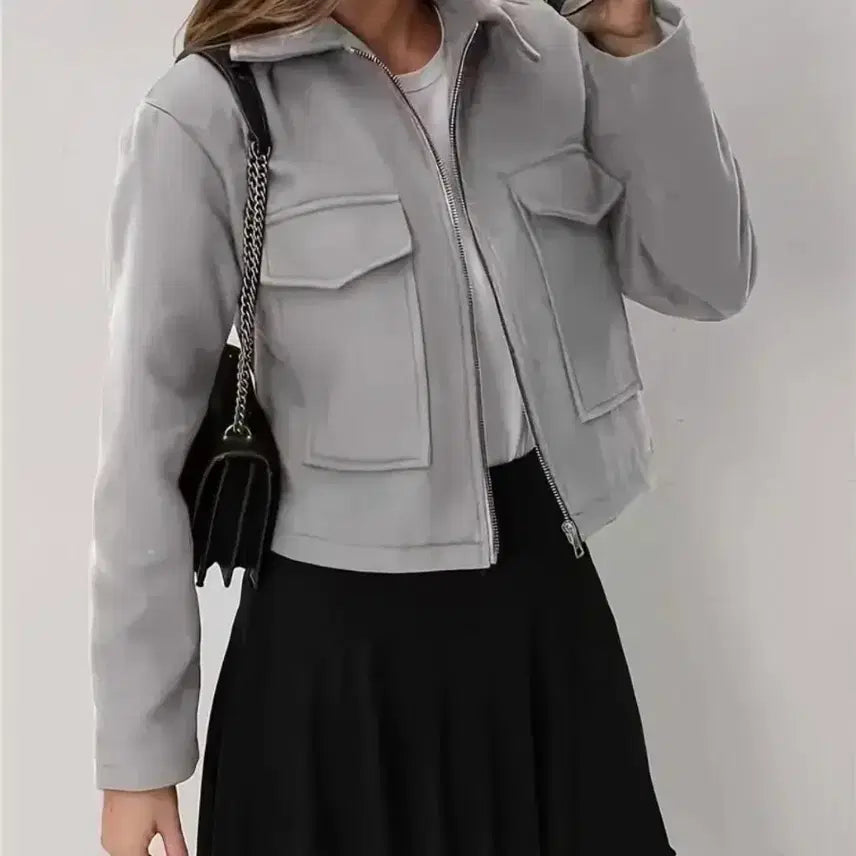 [BUNJANG] Gray Cropped Field Jacket (Size 66) / 숏 기장 그레이 야상 자켓 66사이즈