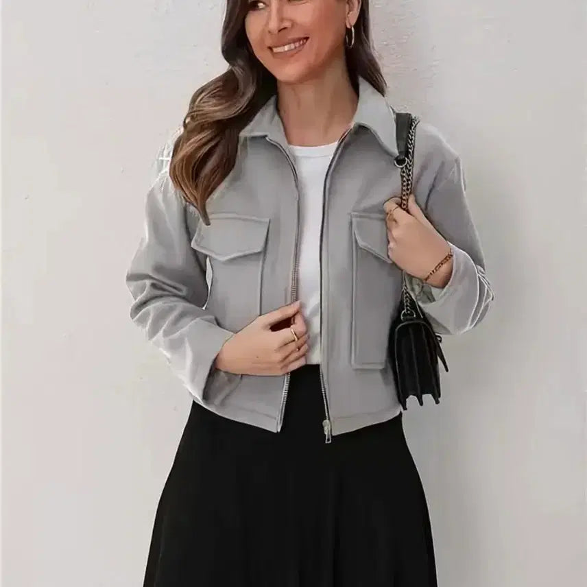 [BUNJANG] Gray Cropped Field Jacket (Size 66) / 숏 기장 그레이 야상 자켓 66사이즈
