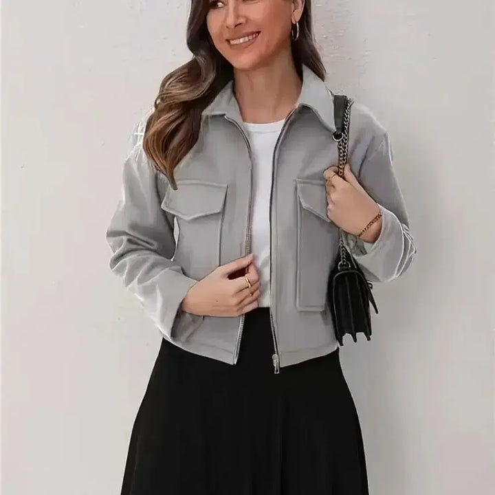 [BUNJANG] Gray Cropped Field Jacket (Size 66) / 숏 기장 그레이 야상 자켓 66사이즈