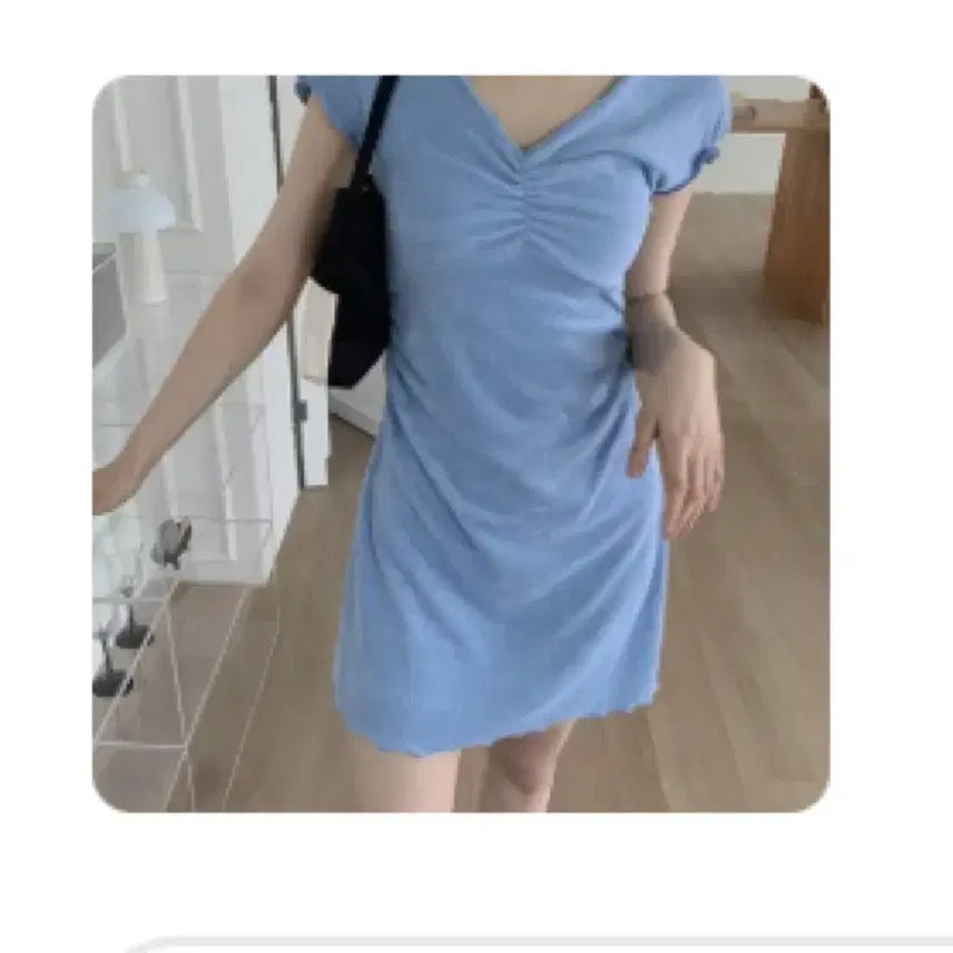 [BUNJANG] Terry Shirring Mini Dress Sky Blue / 새상품) 테리 셔링 원피스 소라색 스카이블루
