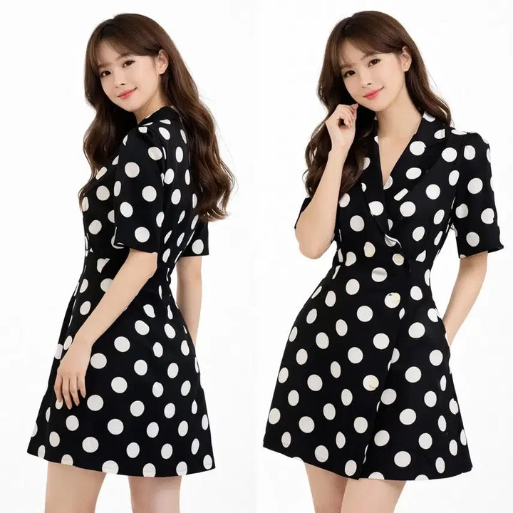 [BUNJANG] Dot Chiffon Collar Dress (Black) / 도트 쉬폰 카라 원피스(블랙)