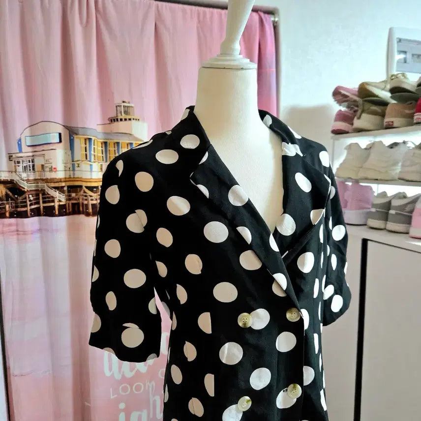 [BUNJANG] Dot Chiffon Collar Dress (Black) / 도트 쉬폰 카라 원피스(블랙)