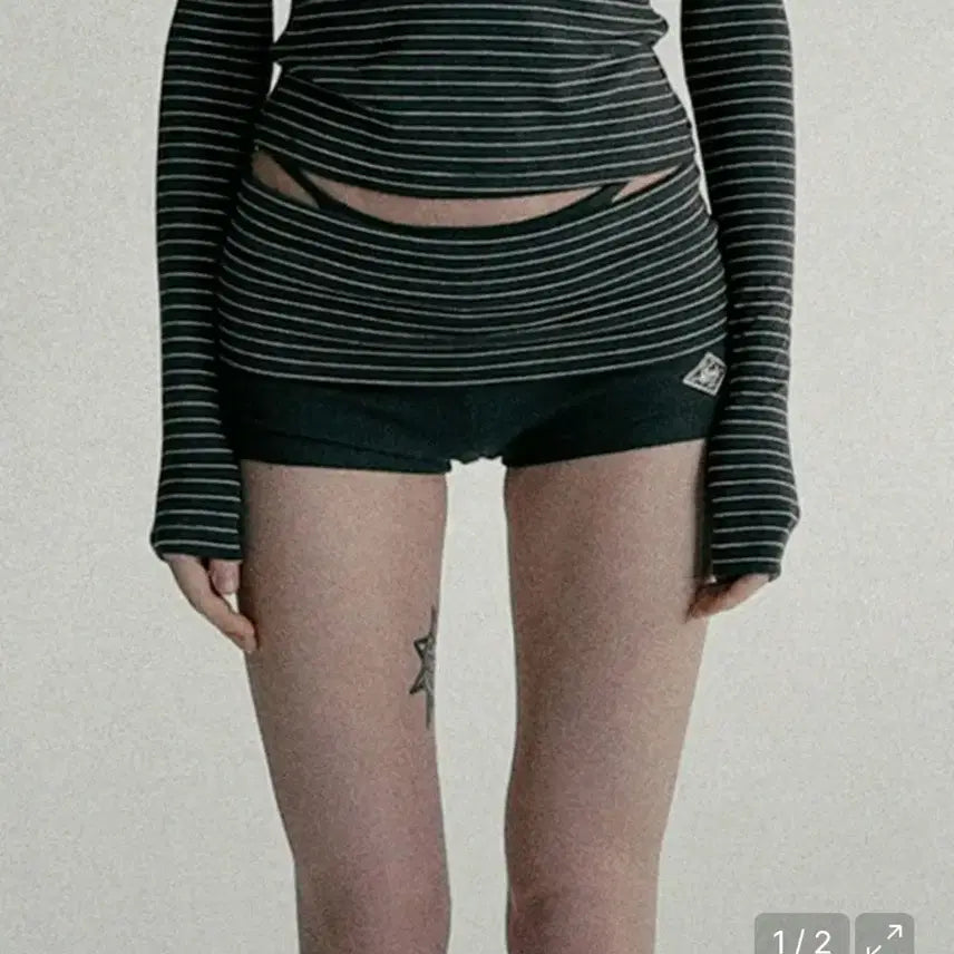 [BUNJANG] Badblood Beyond Soft Tank and Foldover Pants Set - Striped Charcoal (Size S) / 배드블러드 비욘드 소프트 탱크, 폴드오버 팬츠 세트 s 스트라이프챠콜