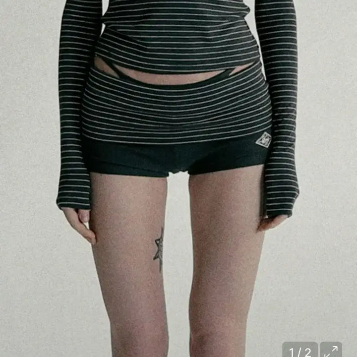 [BUNJANG] Badblood Beyond Soft Tank and Foldover Pants Set - Striped Charcoal (Size S) / 배드블러드 비욘드 소프트 탱크, 폴드오버 팬츠 세트 s 스트라이프챠콜