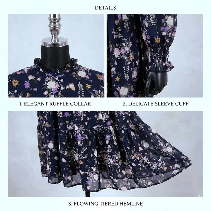 [BUNJANG] Plastic Island Navy Chiffon Floral Print Long Dress / 플라스틱 아일랜드 네이비 쉬폰 원피스