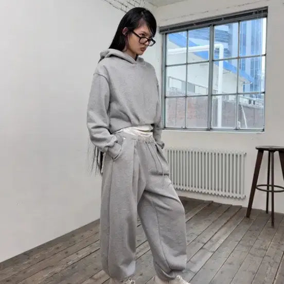 [SOLD OUT] 새상품 | 포르테나 핀턱 벌룬 스웻 후드 (그레이)