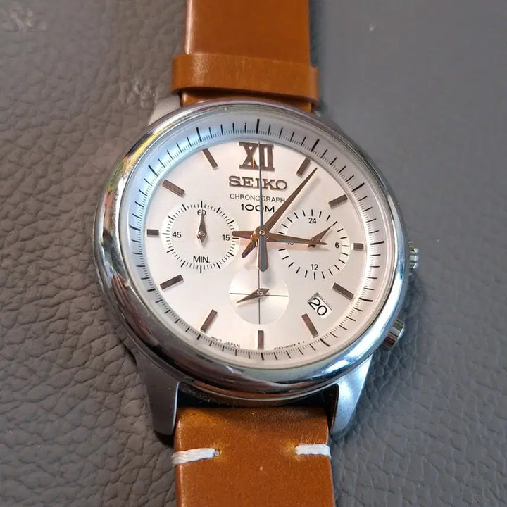 [BUNJANG] Seiko Chronograph Leather Watch / 세이코 크로노그래프 가죽 시계