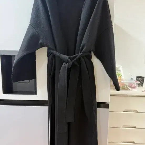 [BUNJANG] Black Wool Blend Long Coat with Belt Detail / 5/26까지 블랙 롱 코트