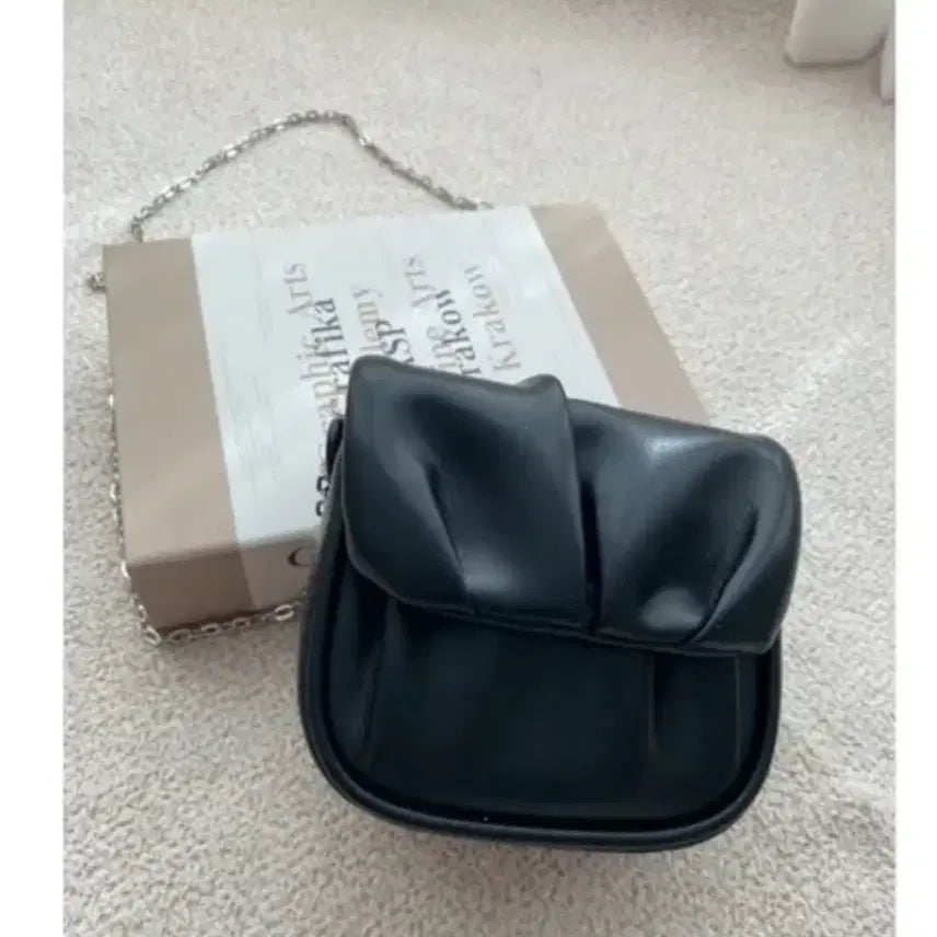 [BUNJANG] Mini Pleated Square Crossbody Bag (Black) / 미니 주름 셔링 플랩 스퀘어 체인 크로스백(블랙)