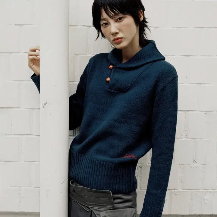 [BUNJANG] NICE GHOST CLUB FFATS Swaal Cara Knit Black / 나이스고스트클럽 ffats 스왈 카라 니트 블랙