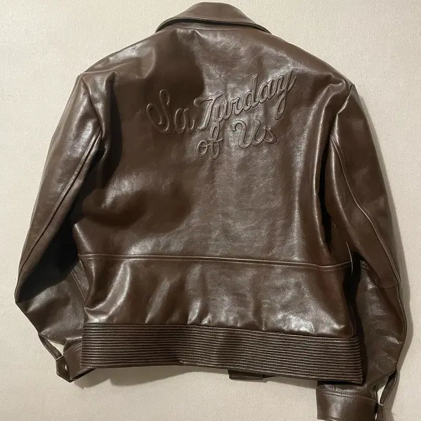 [BUNJANG] Stray Kids Brown Leather Jacket / stu 엠브로이드 브라운 레더 자켓