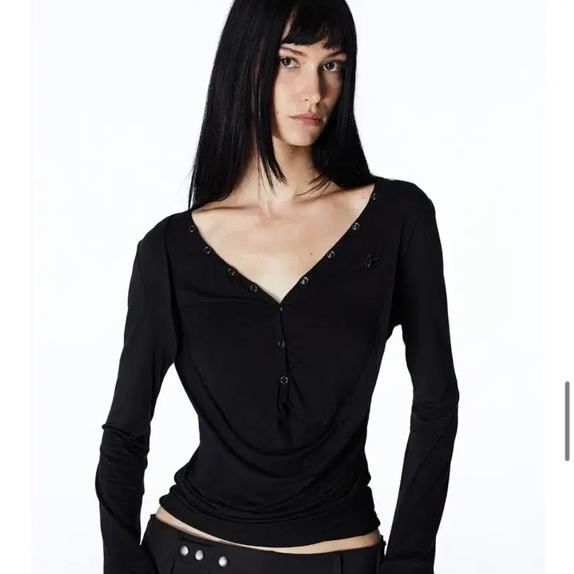 [BUNJANG] 2000 Archives Drape Henley Neck Top / 2000아카이브스 드레이프 헨리넥 탑