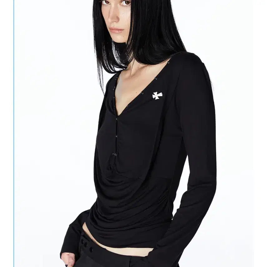 [BUNJANG] 2000 Archives Drape Henley Neck Top / 2000아카이브스 드레이프 헨리넥 탑