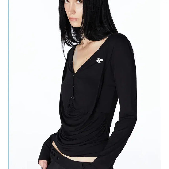 [BUNJANG] 2000 Archives Drape Henley Neck Top / 2000아카이브스 드레이프 헨리넥 탑