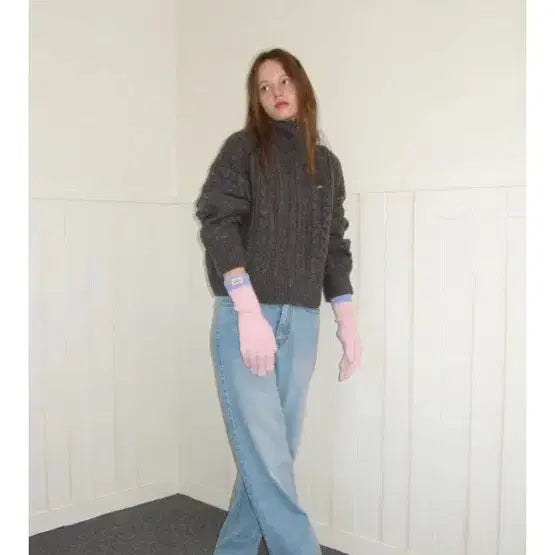 [BUNJANG] Somewhere Buttter Cable Knit Zip-up Charcoal / [썸웨어버터] 케이블 니트 집업 차콜