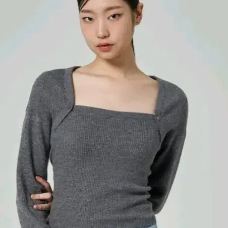 [BUNJANG] 8 Seconds Square Neck Gray Knit L / 8 seconds 스퀘어넥 회색 니트 L
